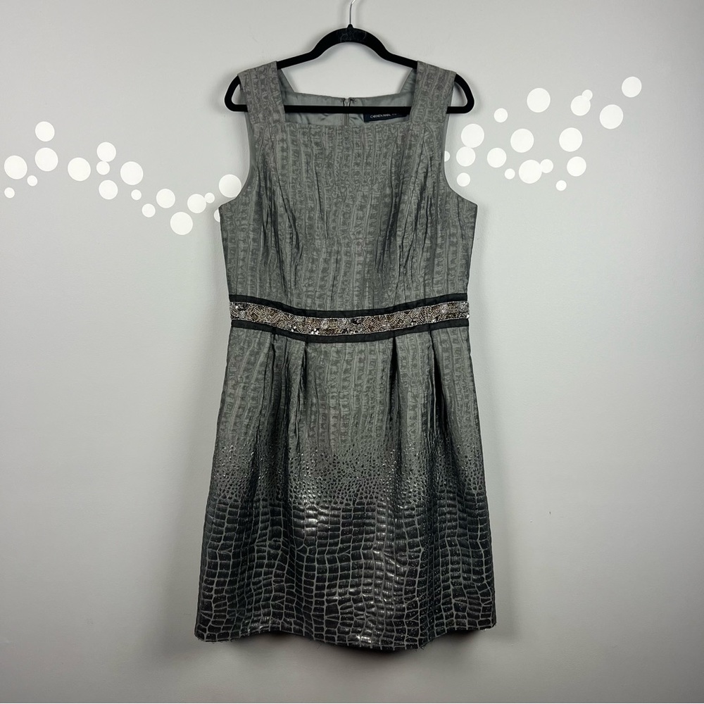 Carmen Marc Valvo Metallic Reptile Jacquard Dress